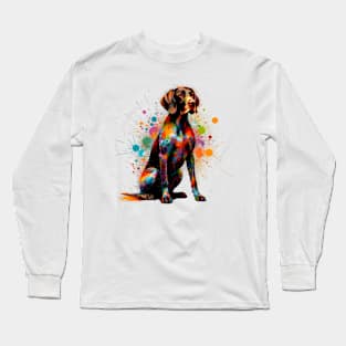 Colorful German Shorthaired Pointer in Splash Paint Style Long Sleeve T-Shirt